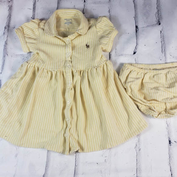 Ralph Lauren Other - Ralph Lauren Yellow White Striped Seersucker Polo Dress Set Size 9 Months